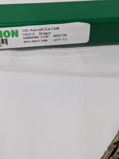 (12) Precision Aircraft Extension Drill Bits: #30, 135 °, 6" OAL Cobalt 5996040