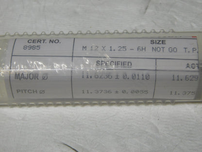SPI Metric Taperlock Thread Plug Gage Single End M12x1.25 Thread NOGO 34-588-4