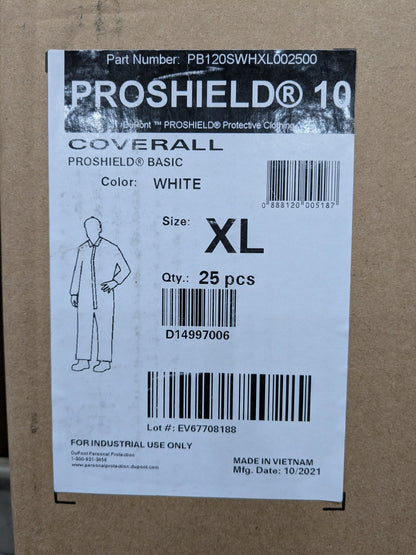 (25) DUPONT Disposable Coverall Sz XL Zipper&Stormflaps Closure PB120SWHXL002500