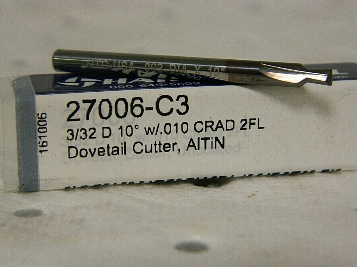 Harvey Tool Dovetail Cutter 3/32 D 10º 2 FL 27006-C3