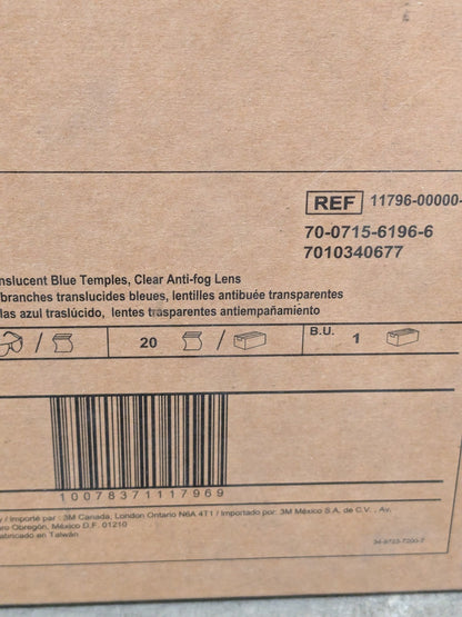 (20) 3M Safety Glasses: Anti-Fog & Scratch-Resistant, Polycarbonate 7010340677