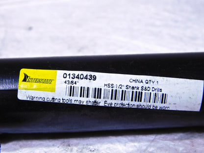 Interstate HSS S&D Reduced Shank Drill Bit 43/64 Dia 6"OAL Qty-2  01340439