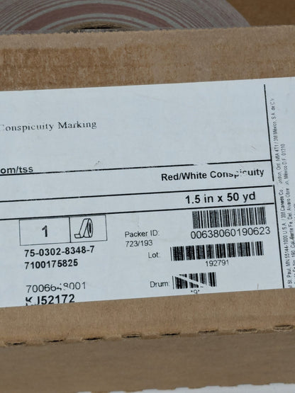 3M 1-1/2" Wide, Red/White Reflective OSHA Conspicuity Tape 7100175825