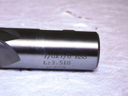 Interstate  HSS Sq End Mill 7/8 Dia 2Fl 7/8 Shank Dia RH 5-3/4 OAL 01901560