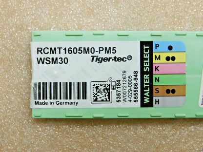 Walter Valenite Carbide Turning Inserts RCMT1605M0PM5 Grade WSM30 Qty 10 5357184