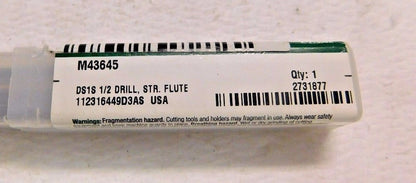 Metal Removal Drill Bit Solid Carbide 1/2" x 2-1/4" 140º 2FL M43645