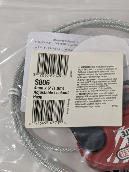 MASTER LOCK 6' Cable Length, 4 Lockout Points, Cable Lockout Qty 2 S806