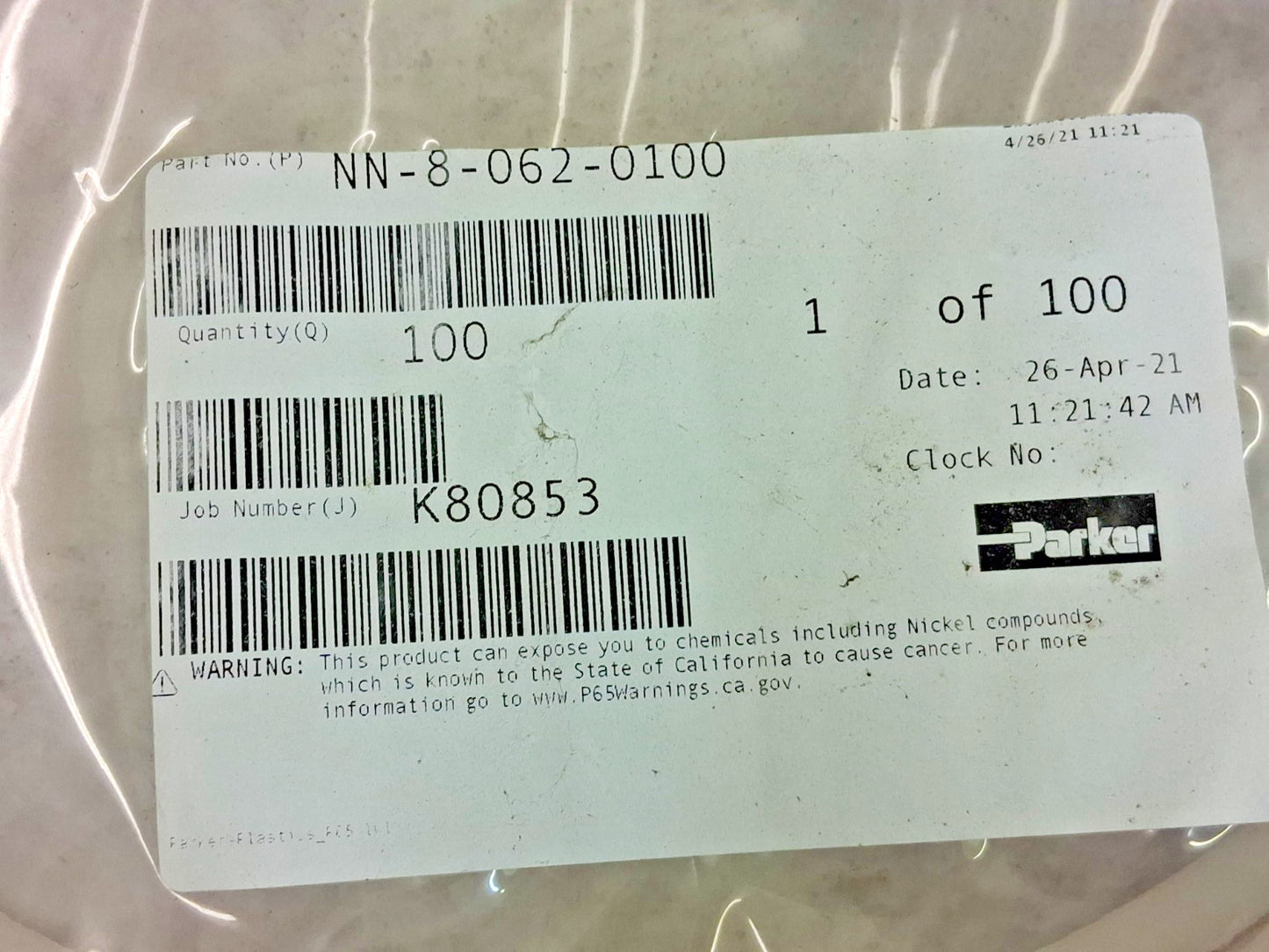Parker Nylon Tube 3/8" ID 1/2" OD 100Ft Long NN-8-062-0100