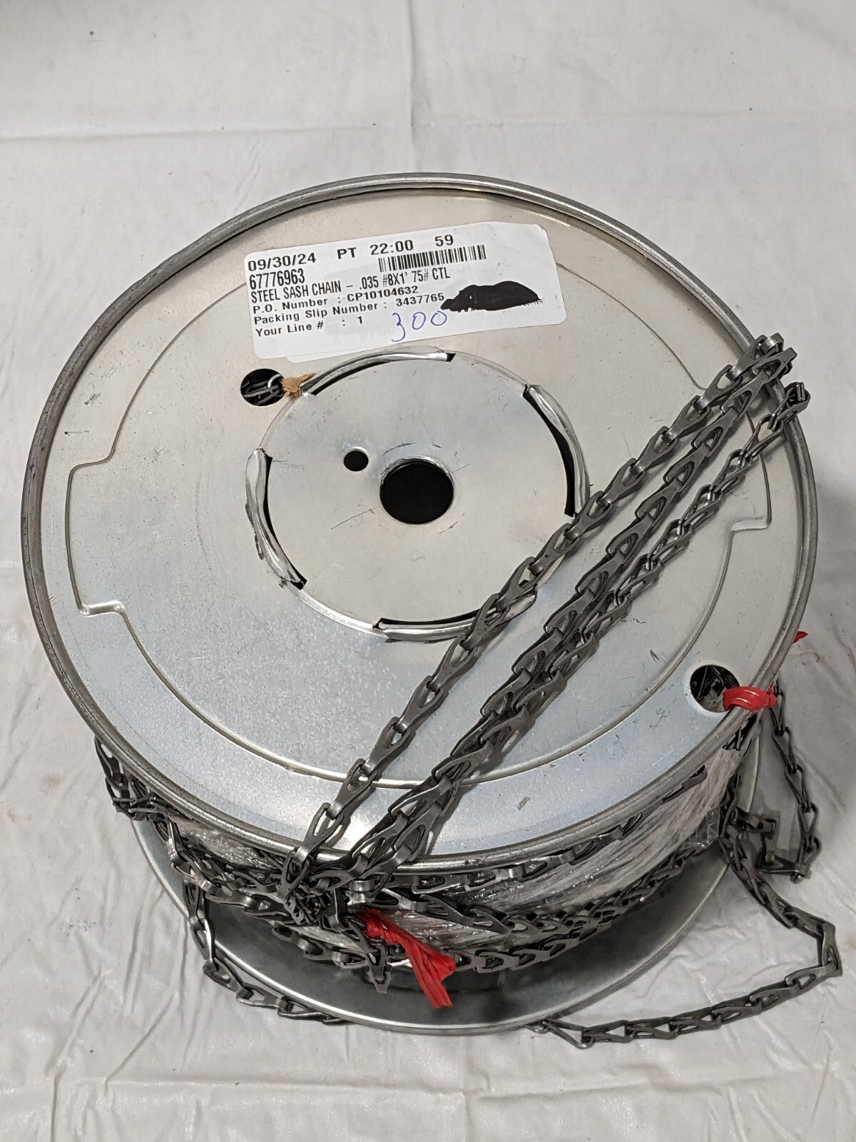 0.035" Diam Steel Sash Chain, #8, 75 Lb Load Limit Approx. 300' 55020