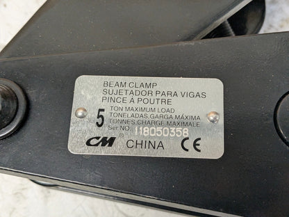 CM Adjustable Screw-lock Beam Clamp 5 Ton Capacity 3.6" to 12.2" Width 09004W