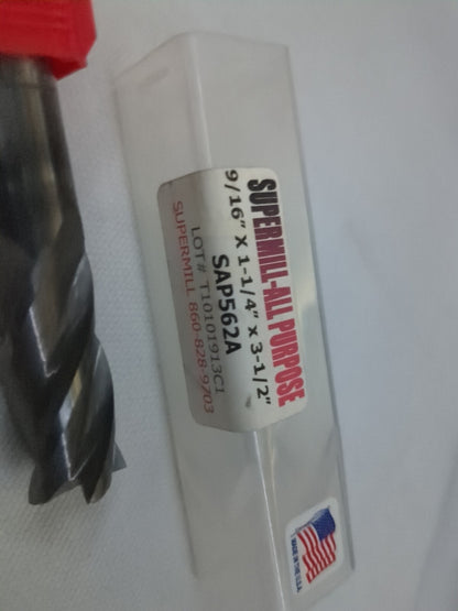 SUPERMILL Square End Mill: 9/16" Dia, 1-1/4" LOC, 4 Fl Solid Carbide S