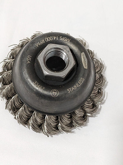 OSBORN Cup Brush 2-3/4" Dia, 0.02" Wire Dia, Stainless Steel, Knotted 0003346700