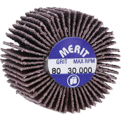 Merit Abrasives Mounted Flap Wheel: 1" Dia, 1" Face Width, 80 Grit AO