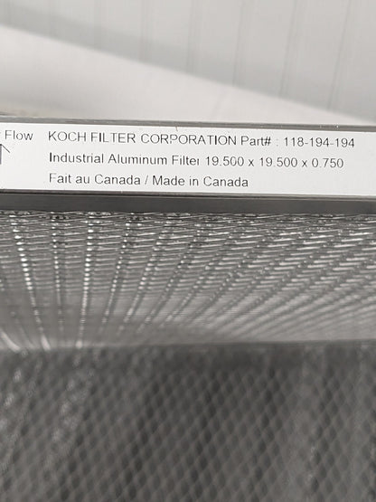 Koch Air Filter: 19.5" x 19.5" x 1", Aluminum Cloth & Mesh Qty 2 118-194-194