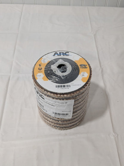 ARC Flap Disc: 4-1/2" Dia, 7/8" Hole, 36G, Type 29 Pack of 10 71-10823