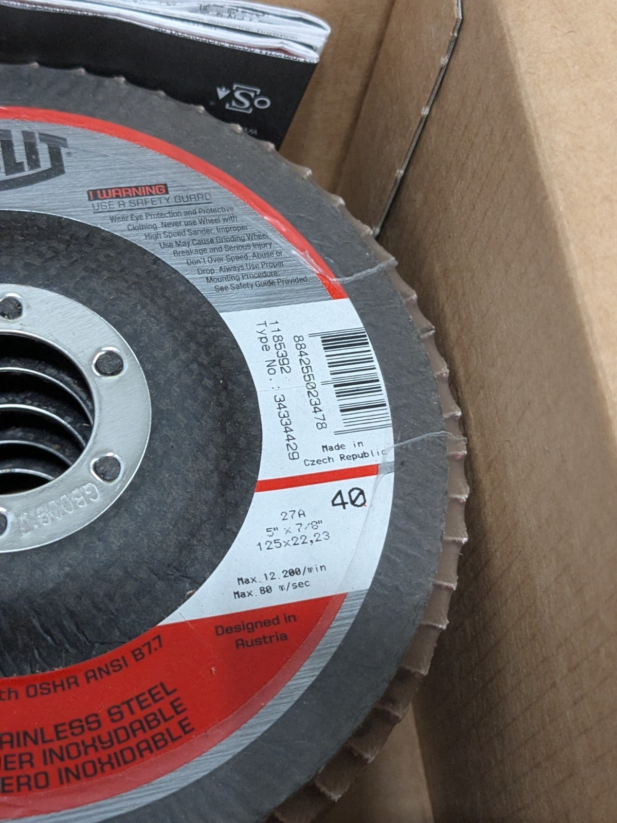 Tyrolit Flap Disc: 5" Dia, 7/8" Hole, 40 Grit, Ceramic, Type 27 Qty 5 34334429