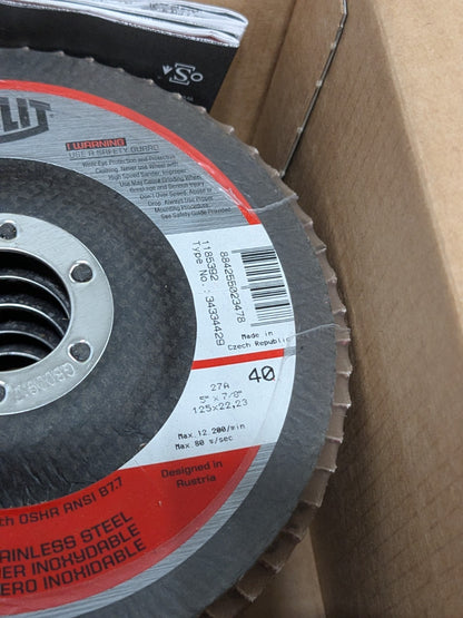 Tyrolit Flap Disc: 5" Dia, 7/8" Hole, 40 Grit, Ceramic, Type 27 Qty 5 34334429