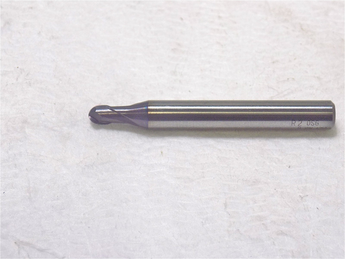 OSG High Precision Ball End Mill 3.85mm Neck Dia 2Fl TiAN 6mm Shank Dia 3040640