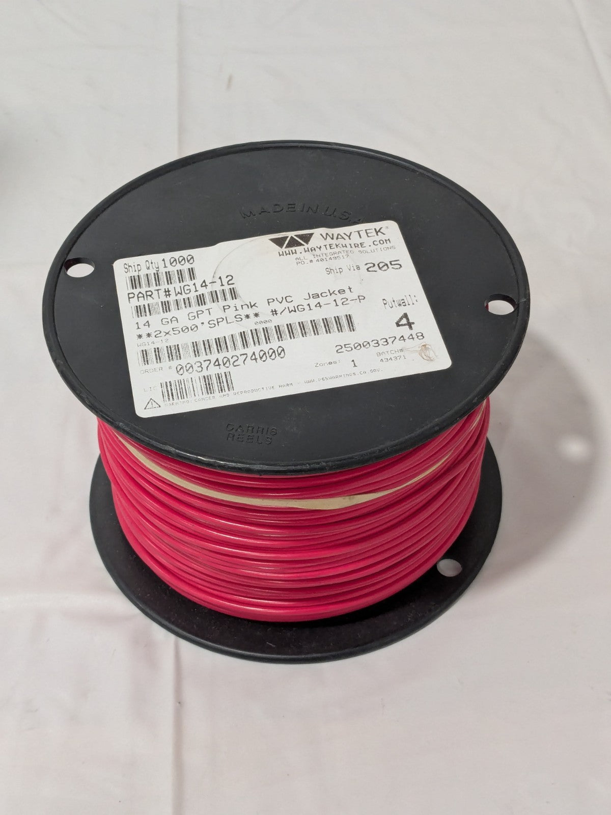 Waytek Automotive Primary Wire, GPT Standard Wall, 14 Ga, 500' WG14-12