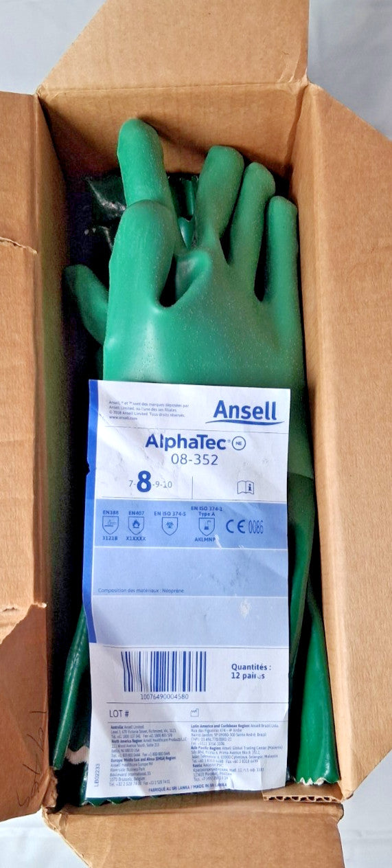 Ansell Chemical Resistant Gloves AlphaTEC™ 08-352 Size8 Box of 12 Pairs 212512