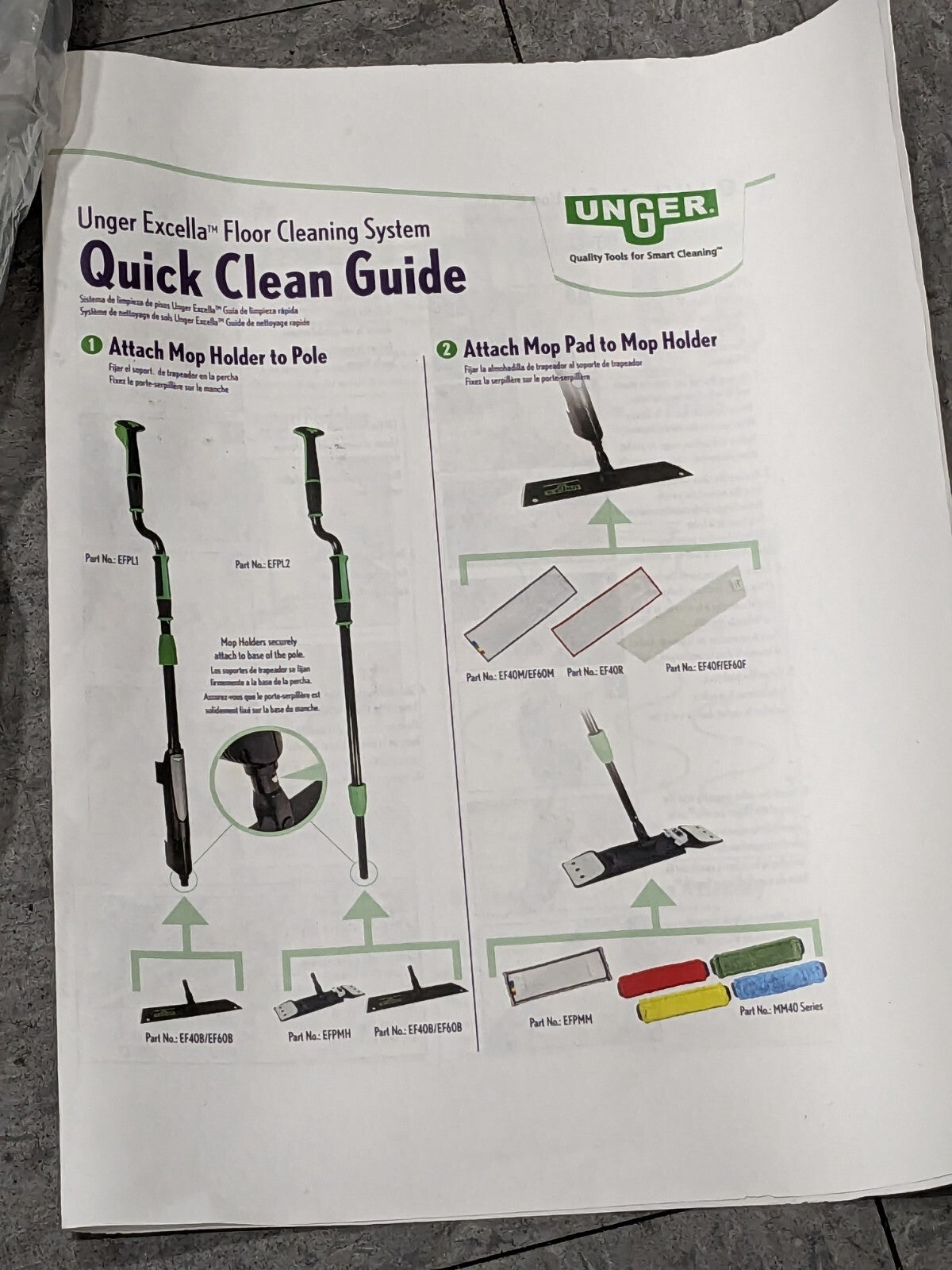 UNGER Mop Handle: 1" Dia, Quick-Connect For DMWS2, DMWS3 &amp; EF40B Model