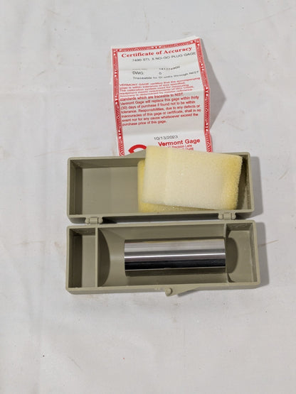 VERMONT GAGE Class X Minus Pin Gage: 0.7490" Dia, 2" Long 141274900
