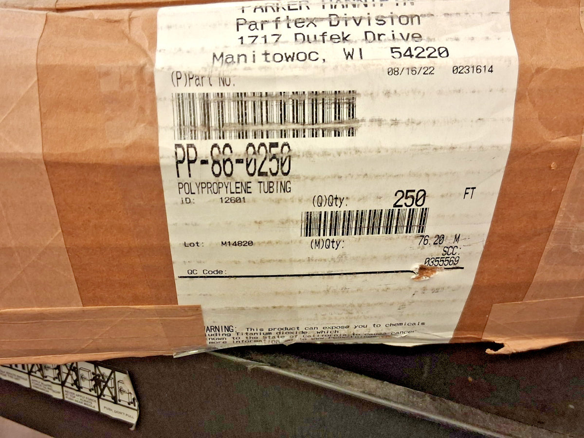 Parker Polypropylene Tube 3/8" ID x 1/2" OD 250Ft L PP-86-0250