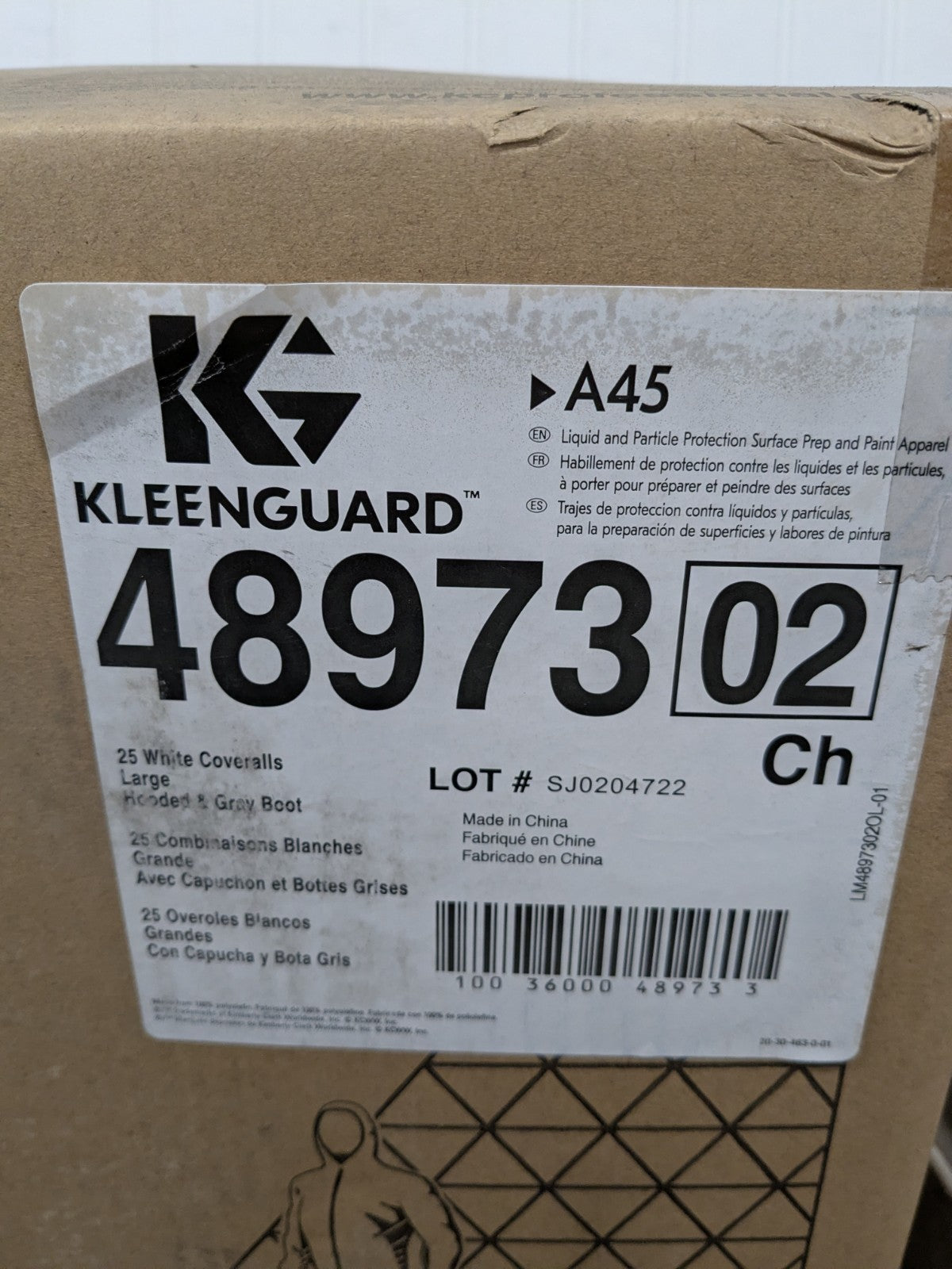 KleenGuard Disposable Coveralls: Liquid &amp; Particle Protection, Sz L 25PK 489