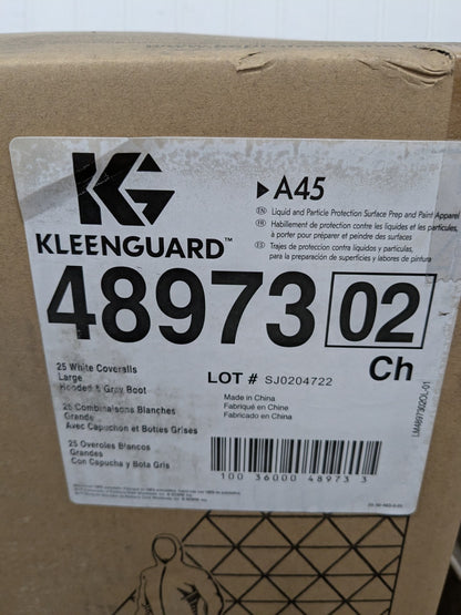 KleenGuard Disposable Coveralls: Liquid &amp; Particle Protection, Sz L 25PK 489