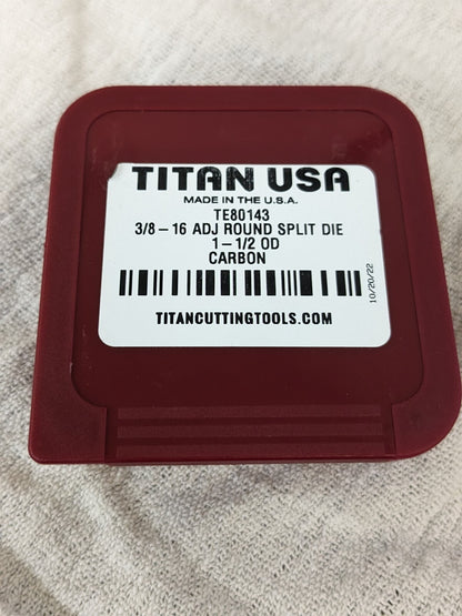 TITAN USA Round Die: 3/8-16, 1-1/2" OD, Carbon Steel TE80143