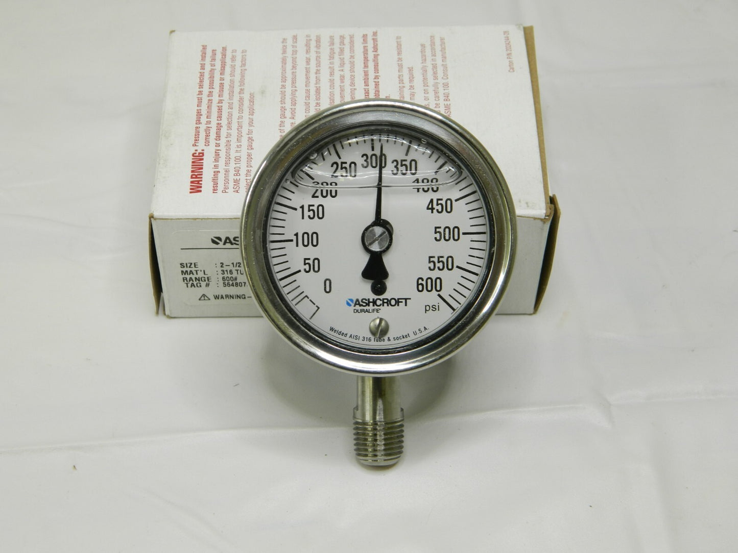 ASHCROFT Pressure Gauge: 2-1/2" Dial, 0 to 600 psi, 1/4" Thread, NPT 94481