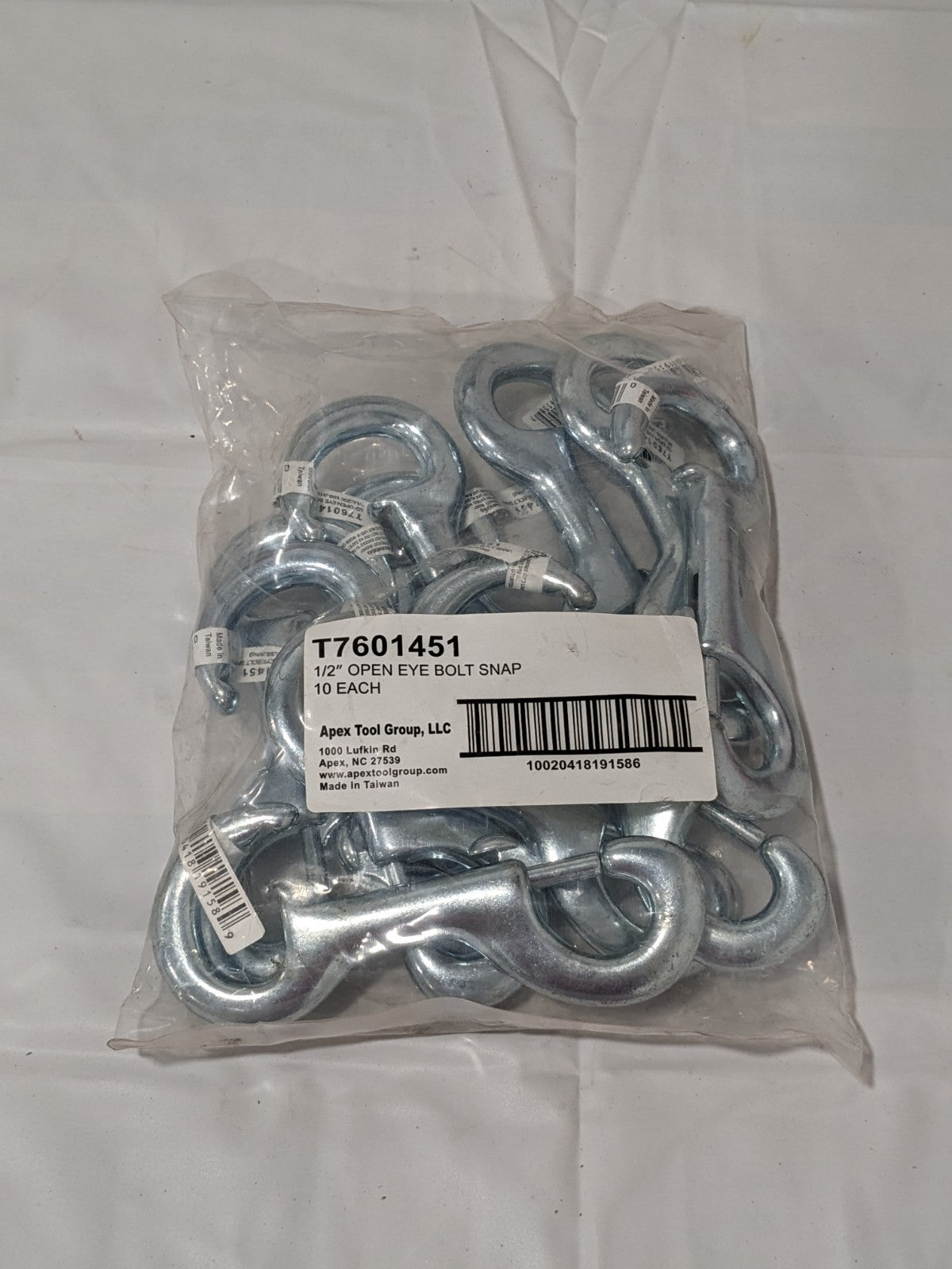 Apex Tool Group 1/2" Open Eye Bolt Sanp Qty 10 T7601451
