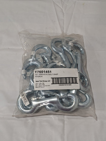 Apex Tool Group 1/2" Open Eye Bolt Sanp Qty 10 T7601451
