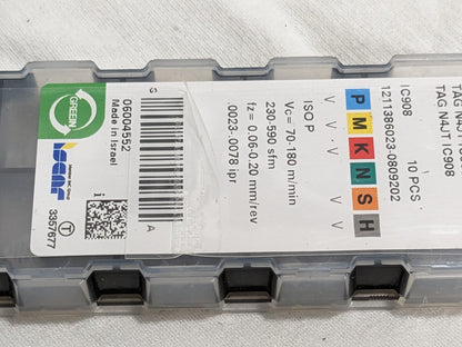 ISCAR Cutoff Insert: TAGN4JT IC908, Carbide, 4.05 mm Cutting Width 6004552