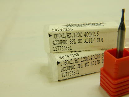 Accupro SC Sq End Mill 2-1/2'' OAL, 3 FL 5/64'' Dia, 0.12&ap