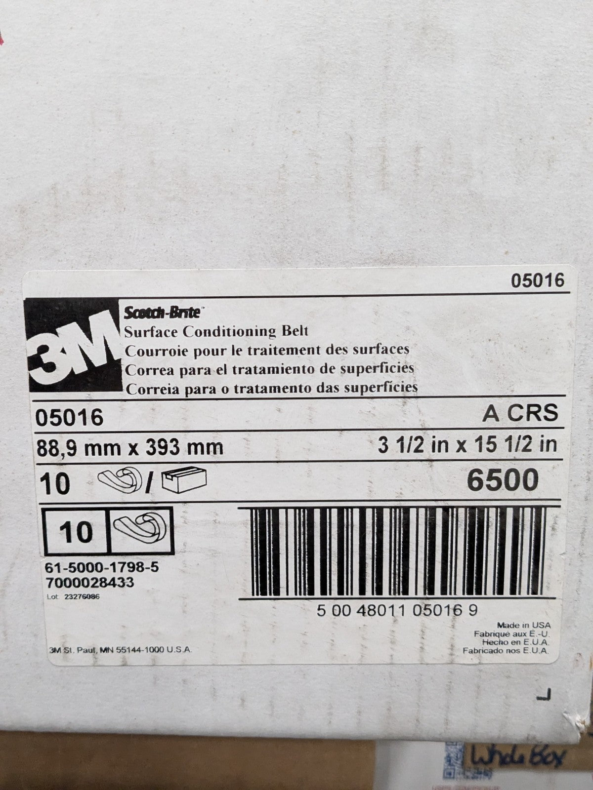 3M Abrasive Belt: 3-1/2" Wide, 15-1/2" OAL, Aluminum Oxide Qty 10 7000028433