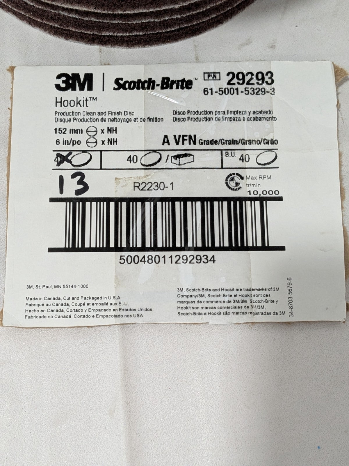 3M Hook & Loop Disc: 6" Dia, Non-Woven, Aluminum Oxide Box of 13 7100138329