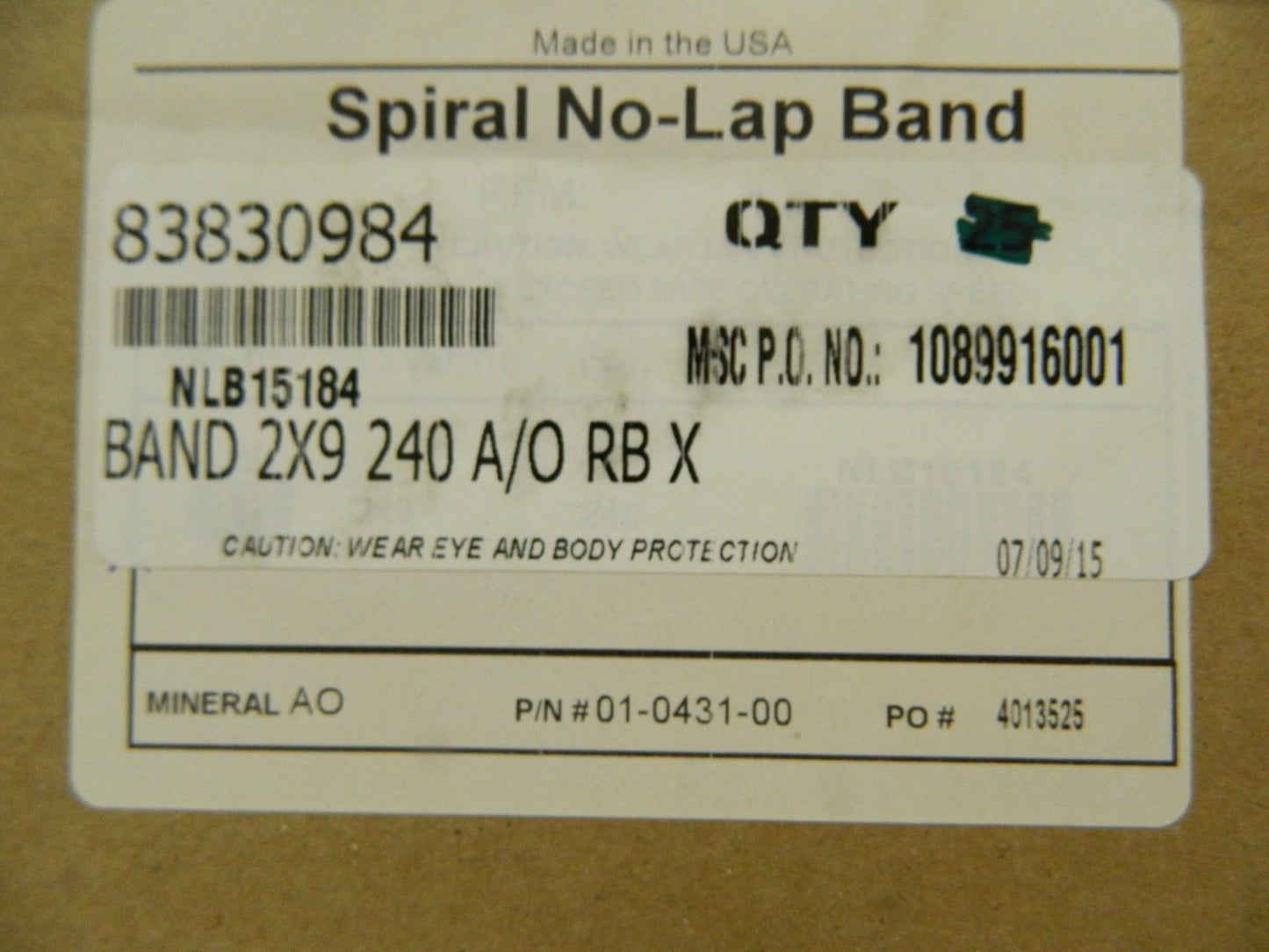 Pro Aluminum Oxide Spiral Band 10Pk 240 Grit 2" Dia 9" Wide Coated 838