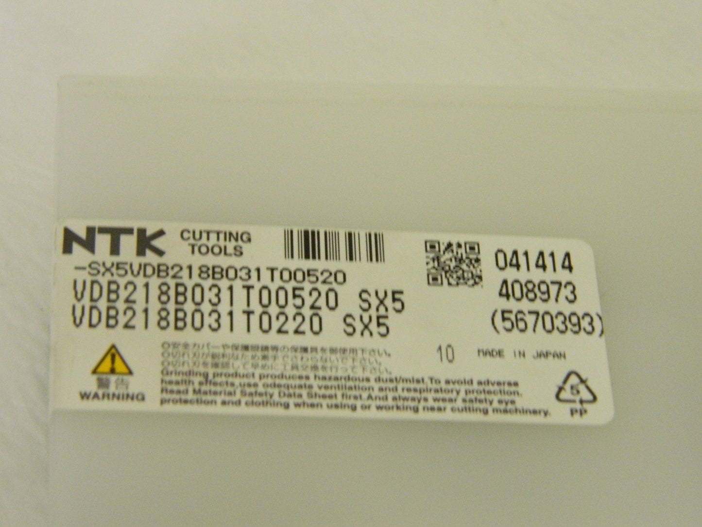 NTK Cutting Tool Carbide Grooving Insert VDB218B031 T00520 SX5 Qty 10 5670393