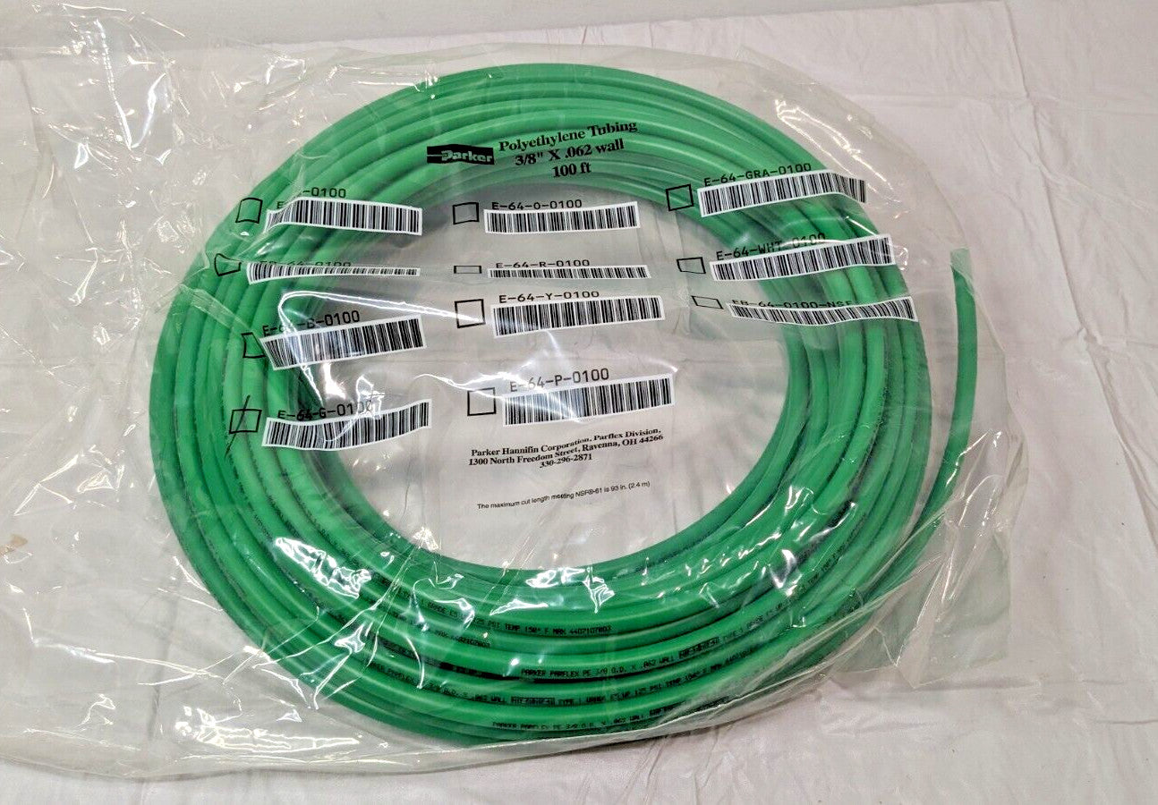 Parker Green Polyethylene Tubing 3/8" X .062 Wall 125PSI QTY 100 Ft E-64-G-