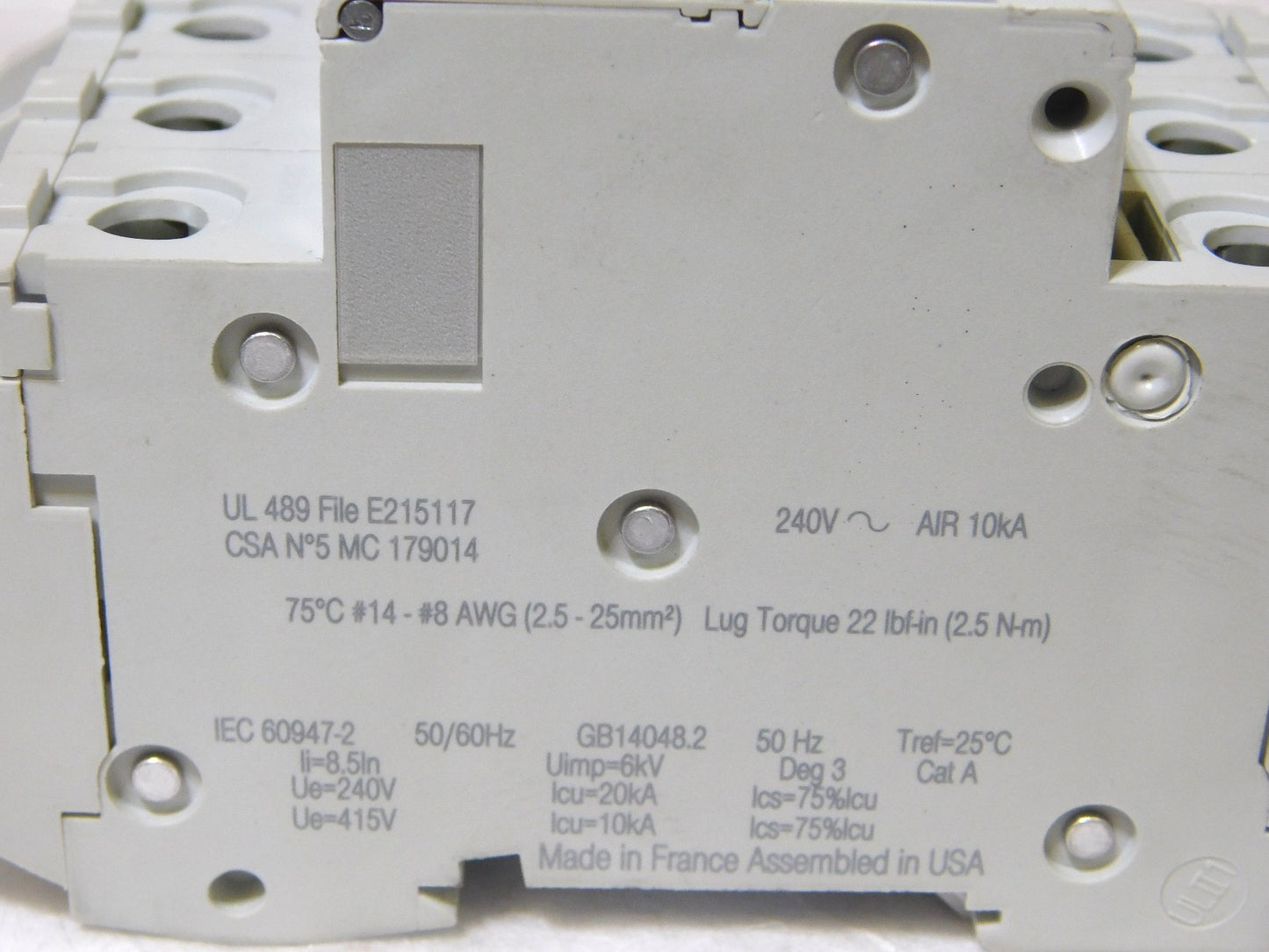 Schneider Electric  Miniature Circuit Breaker Multi 9 Range C60 UL489 3P 60177