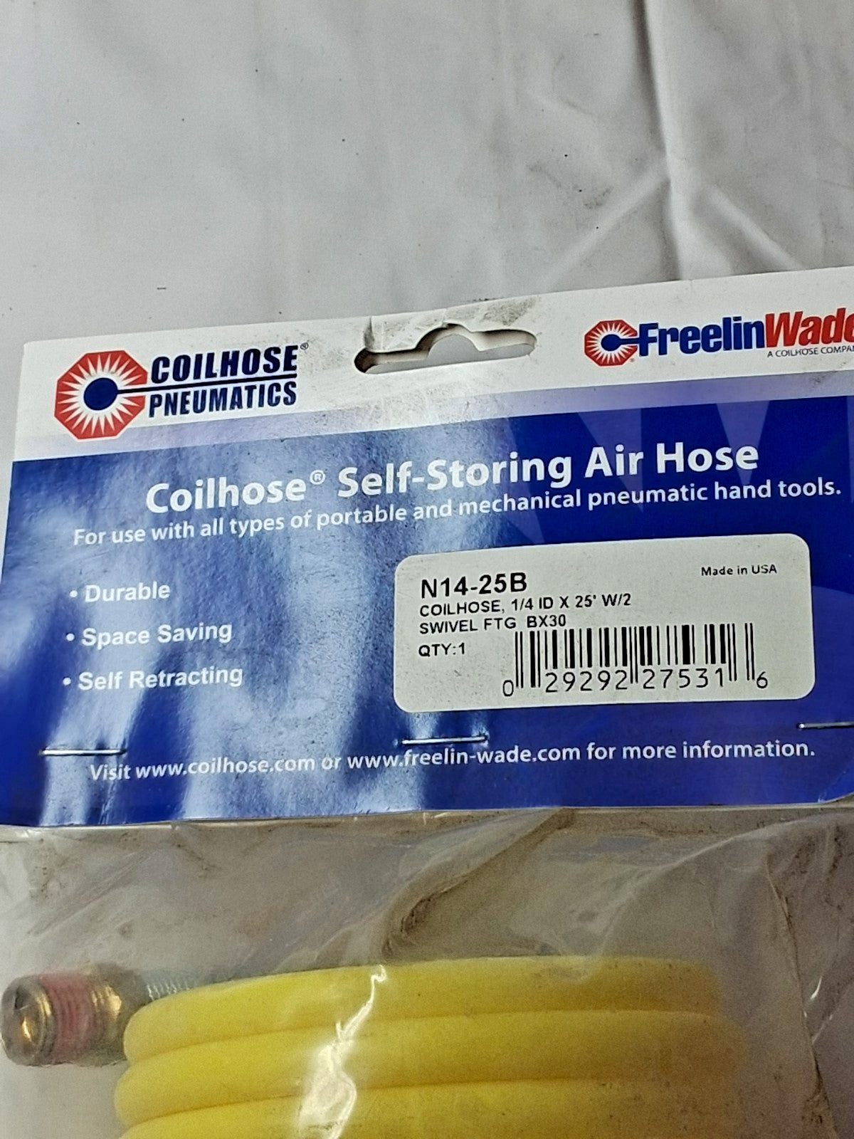 Coilhose Pneumatics Male SwivelCoiled & Self Storing Hose 25' Long N14-25B