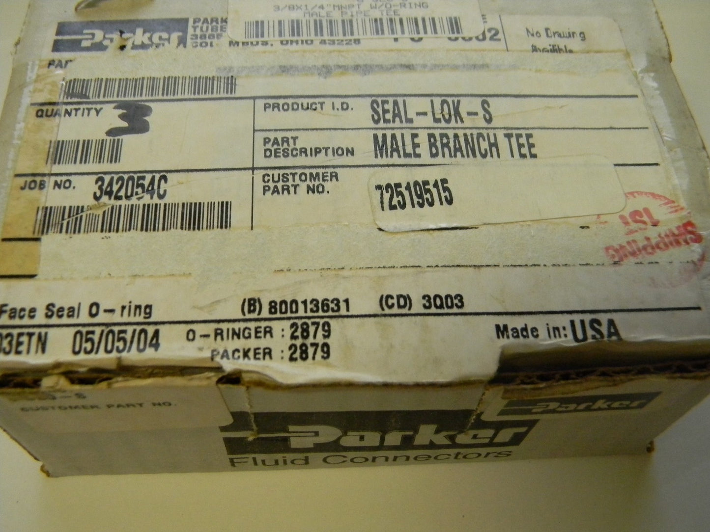 Parker 3/8" OD Steel Zinc Plated Male Branch Tees Qty 3  6 SLO-S