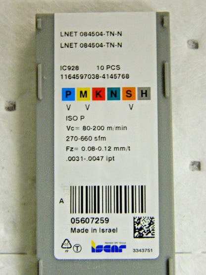 Iscar Carbide Milling Inserts LNET084504-TN-N  Grade IC928 Qty 10 5607259