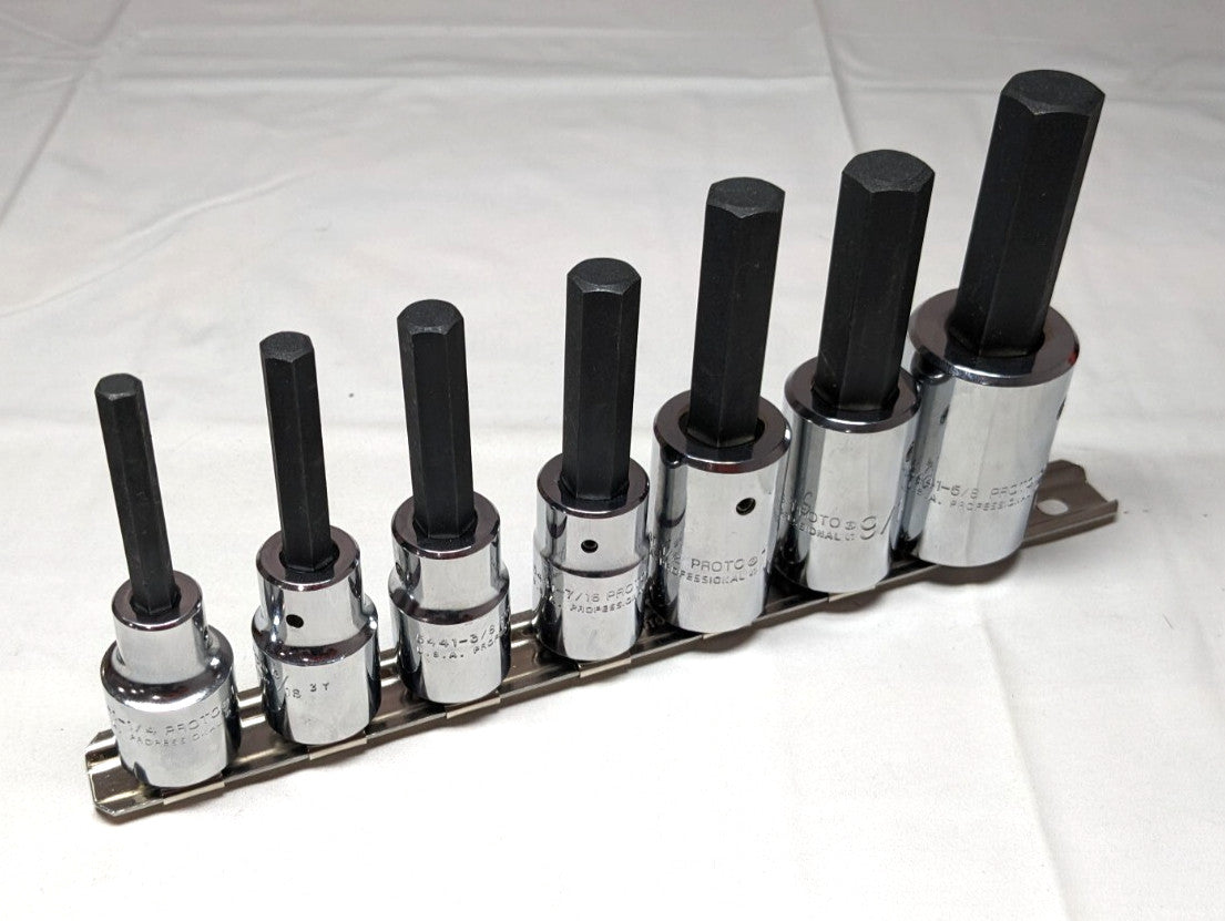 PROTO Hex Bit  7pc Set  1/2" Drive   1/4" to 5/8" Hex   J5441-7