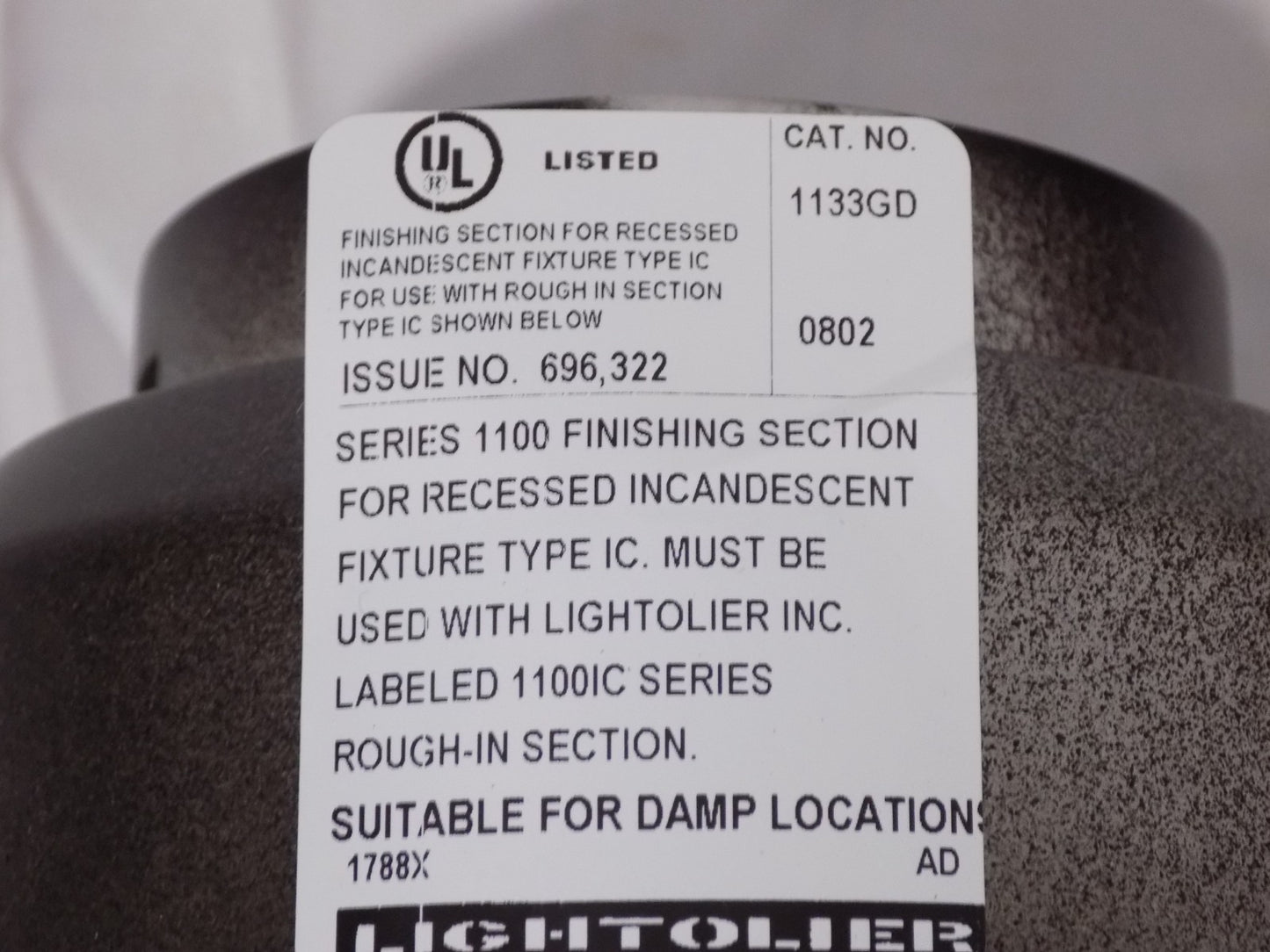 Lightolier Shallow Slope Ceiling Reflector Trim 1131GD 14-30º Gold /White Trim