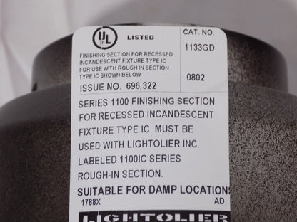 Lightolier Shallow Slope Ceiling Reflector Trim 1131GD 14-30º Gold /White Trim