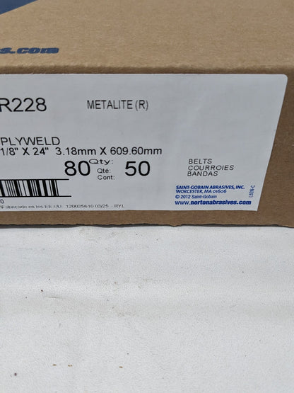 NORTON Abrasive Belt: 1/8" Wide, 24" OAL, 80 Grit, AO Qty 50 78072733200