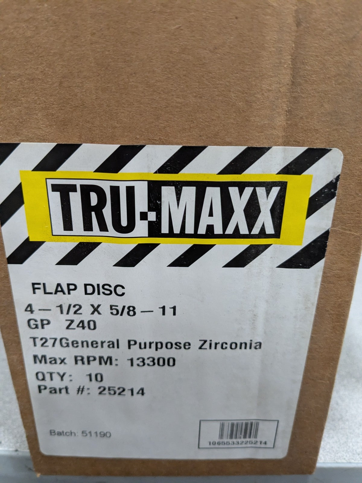 Tru-Maxx Flap Disc: 4-1/2" Dia, Zirconia Alumina, Type 27 Qty 10 66254443391