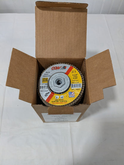 CGW Flap Disc: 4-1/2" Dia, 36 Grit, Zirconia Alumina, Type 27 Box of 10 42311